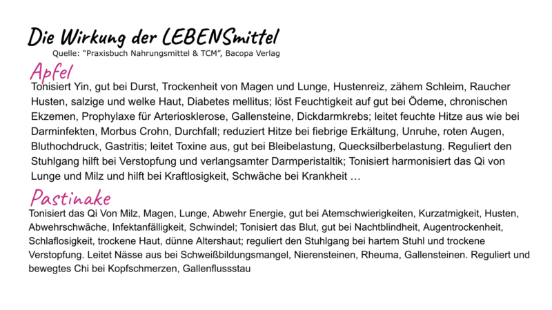 Pastinake und Apfel nach TCM Wirkung beschrieben